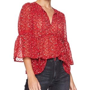 NWT LUCKY BRAND | Swiss Dot Ditsy Peasant Top